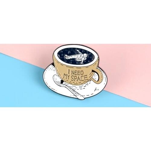 Little Astronaut Roam In Coffee Cup I Need My Space Starry Cosmic Coffee Cup Personality Collocation Badge Brooch Pins