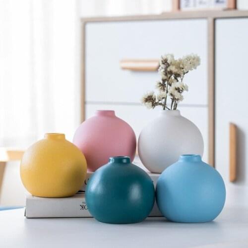 Frosted Light Sand Ceramic Colorful Small Vase Crafts European Handmade Matte Sky Blue Pink Golden Pots for Plants Office Decor