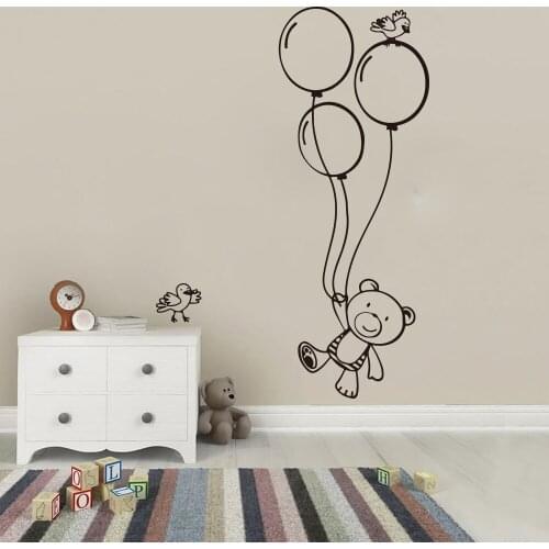 Lovely Bear With Balloon Bird Wall Sticker Kids Room Nursery Cartoon Cute Bear Animal Balloon Wall Decal Bedroom Vinyl Decor