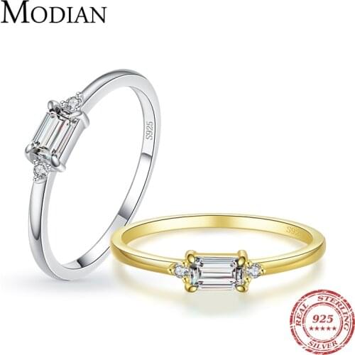 Modian Minimalism 100% Real 925 Sterling Silver Sparkling Emerald Cut Zirconia Finger Rings For Women Wedding Engagement Jewelry