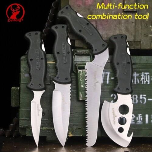 DEHONG Multifunctional combination 4 piece set of outdoor tools (including knife *2, saw *1, axe *1), camping knife tactical axe