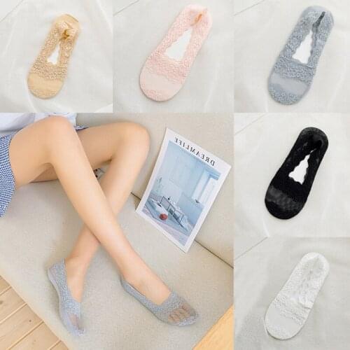 Women Transparent Short Lace Socks Summer Hollow Out Boat Socks Slippers Female Soft Low Invisible Socks Ped