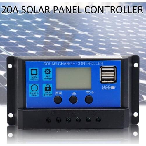Newest 12V/24V 20A LED Solar Regulator USB Battery Charge Panel Controller