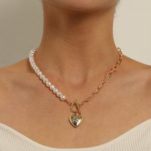 Heart Pendant Necklace for Women Gold Silver Color Imitation Pearls Chains Clavicle Chain 2021 Fashion Jewelry Short Necklaces