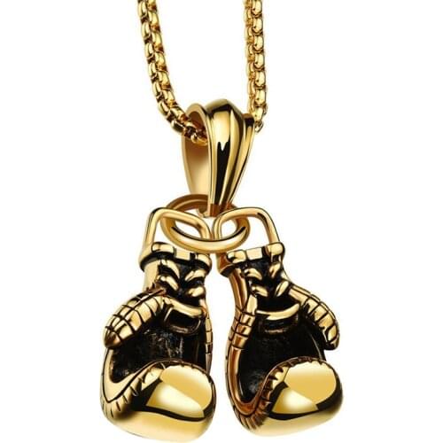 Titanium Steel Alloy Mini Boxing Glove Necklace Gold Color Pair Pendant Chain For Men Boys Charm Fashion Sports Fitness Jewelry