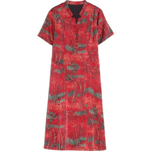 Women Summer Slim Silk Dresses New Arrival Ladies Short Sleeve V-Neck Party A Line Dress 5XL Female Vestidos Women Clothing