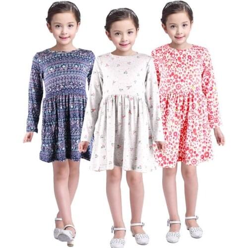Baby Girls Dresses Long Sleeve Sundress New Flower Print Clothing Children Cute Casual Costume Kids Knit Dress For 2-6 Years
