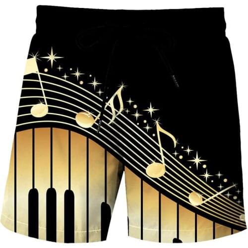 Mens 3D printed beach shorts brand fashion music element pattern casual quick-drying swimming trunks 2021 summer streetwear