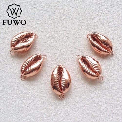 FUWO Fashion Cowrie Connector With Rose Gold Dipped Genuine Conch Double Bails Pendants Beach Jewelry Wholesale PD549
