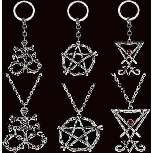 Lucifer Sigil Symbol Pendant Necklace Demon Side of Lucifer Satanic Jewelry Pagan Satan Accessory Alloy Pentagon Dangle Design