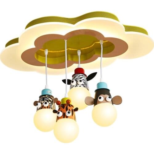 Lovely Cloud Animals Chandelier Childrens Room Pendant Lamps Monkey Zebra Lighting Boy LED Cartoon Bedroom Deco Room Luminaires