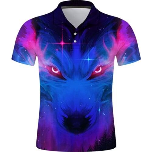 Streetwear Hombre Camisas De Polo Harajuku 3D Printed Wolf Streetwear Men Fashion Casual Animal wolf Polo Shirts Homme Tops