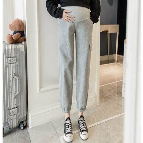 Pregnant womens casual pants spring and autumn sports loose belly lift pants wear fashionable all-match tide mom pants