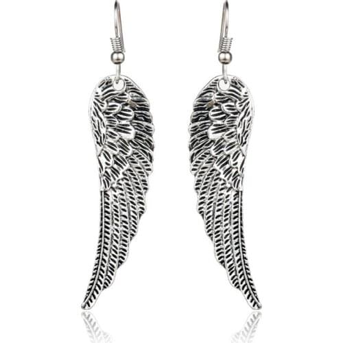 ZRM Punk Retro Angel Wings Earrings Drop Feather Hanging Dangle Metal Earring For Women Girls Gothic Jewelry