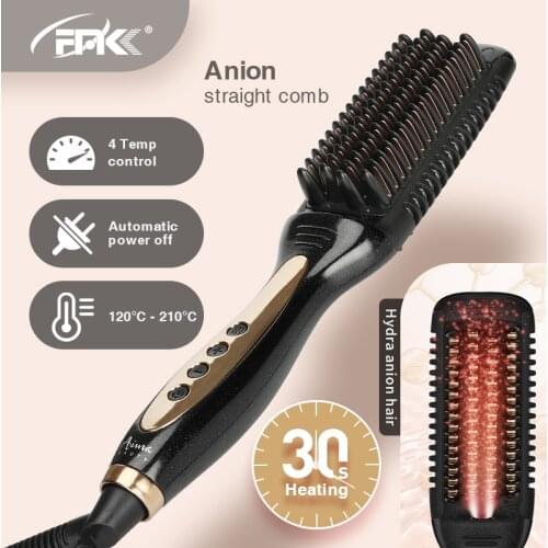 FMK Multifunctional Hair Straightener Comb Brush PTC Heating Negative Ionic Brush Hair Curler Professional Quick Hair Styler
