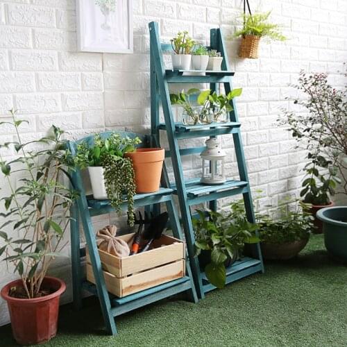 Indoor solid wood folding flower stand creative wooden multi-layer shelf for storage of living room furniture indoor plant stand