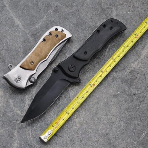 [Big Model] Folding Pocket Knife Black/Silve Steel Blade Wood Handle Titanium Survival Knives Hunting EDC Tool With box