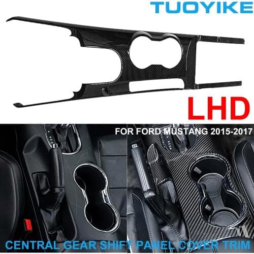 LHD Car Styling Real Carbon Fiber Console Central Gear Shift Panel Cover Trim Sticker Frame For Ford Mustang 2015-2017 Interior
