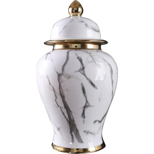 Chinese Style Light Luxury Imitation Marble Ceramic Storage Jar Vase Decoration Living Room Desktop Decoration Home Decoration