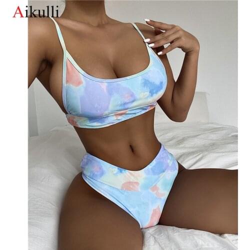 Tie Dye Print Bikini Swimsuit Women Two-piece Bikini Set Summer Swimming Bathing Suit 2021 New Swimwear Female Bather Beachwear