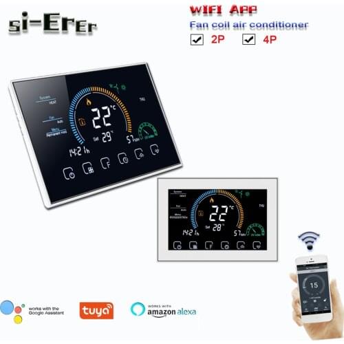 95-240VAC Room temperature control cooling and heating Tuya,2pipe 4pipe fan coil thermostat Work with Alexa Google Home