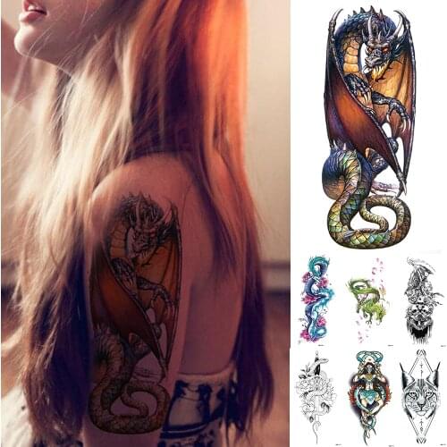 Waterproof Temporary Tattoo Sticker Dragon Knight Spitfire Flash Tattoos Body Art Arm Fake Tatoo Women Men