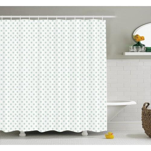 Green Shower Curtain Retro with Polka Dots in Pastel Color Baby Nursery Theme Old Fashioned Waterproof Polyester Bath Curtains