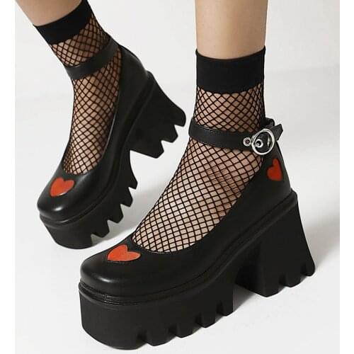2021 Chunky High Heels Sweet Cool Gothic Girls Lolita Style Black Ankle Strap Pumps Platform Shoes Women Plus Size 43
