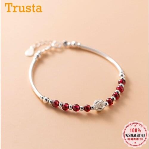 Trustdavis Genuine 925 Sterling Silver Fashion Sweet Red Garnet Beads Bracelet For Women Wedding Party Fine Jewelry Gift DB1325