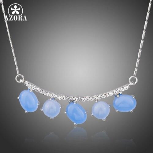 AZORA Blue Resin Necklace Elegant Copper Clear Austrian Crystals Pendant Necklace White Gold Color Women Style Jewelry TN0215