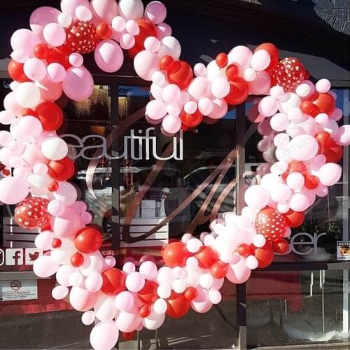 192Pcs Balloon Garland Arch Kits Red Latex Balloons Printed White Hearts Red Pink White Balloons Valentines Day Wedding Decor