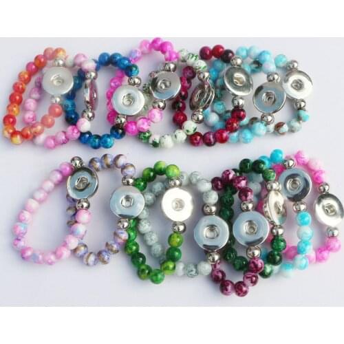 20pcs/lot Length 15cm Children Girls Bracelet Colorful Glass Beads Elastic 18mm Snap Button Bracelet Mix Colors