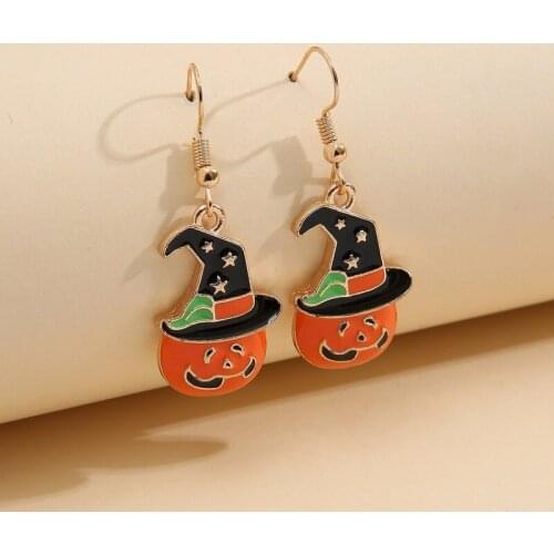 2021 Wholesale Womens Halloween Funny Earrings Pumpkin Ghost Face Pendant Earrings Punk Ghost Smiley Earrings