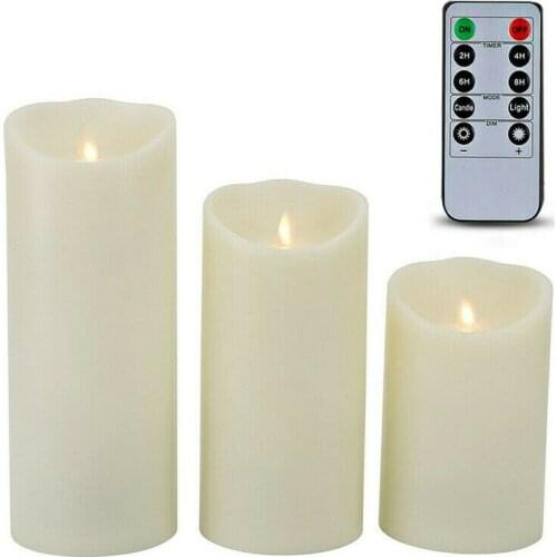 3 LED Candles with Remote Control Timer Dimmer Awake Flameless Real Wax Candles Set