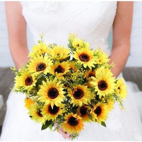 4PCS Artificial Sunflowers Bundles Fake Flowers Bouquets Faux Floral Table Centerpieces Arrangements Decor Wedding Home Kitchen