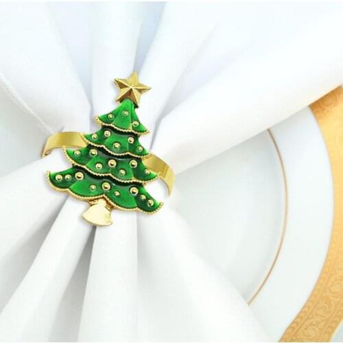 6Pcs Christmas Tree Top Star Napkin Rings Fashion Metal Napkin Holders Rhinestone Napkin Buckles For Christmas Table Decor
