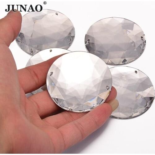 JUNAO 52mm Big Clear White Crystal Sewing Rhinestones Acrylic Beads Flatback Strass Crystals Applique Round Stones for Clothes