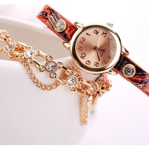 Fashion Watch Women Multilayer Rhinestone Rivet Round Dial Analog Quartz Chain Bracelet Watch reloj mujer relogio feminino