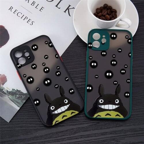 Anime Totoro Phone Case For iPhone 11 12 Pro Max X XS XR SE20 6s 7 8 Plus Cartoon Japan Anime Hard Matte Cover Candy Color Coque