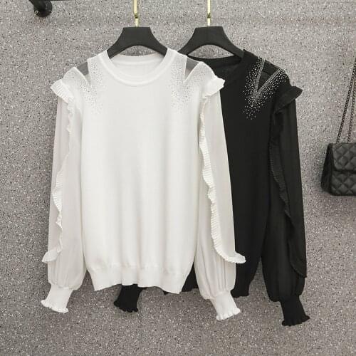 Black White Plus Large Size Oversize Korean Style Fashion Pullovers For Autumn WomenS Clothing Ladies Sweater 2021 Tops Blouses