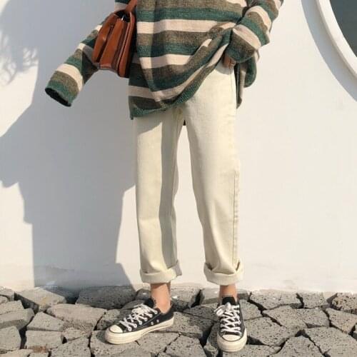 Jeans Women Leisure Loose High Quality Womens Simple Straight Single Button Full-length Trousers Korean Style All-match Jean New