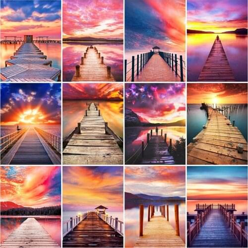 Evershine 5D DIY Diamond Embroidery Sunset Wall Art Diamond Painting Seaside Cross Stitch Bridge Landscape Home Decor Needlework