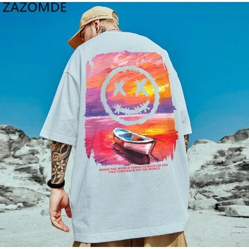 ZAZOMDE Men spring and summer new printed short sleeve t-shirt mens and womens lovers cartoon T-shirt harajuku goth streetwear