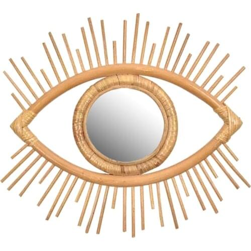 Rattan Innovative Art Decoration Eye Shape Makeup Mirror Dressing Bathroom Wall Hang