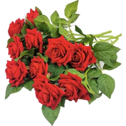 10Pcs Fake Short Stem Rose (2 Heads/Piece) 15" Length Simulation Curling Roses Pink/Red Color for Wedding Centerpiece