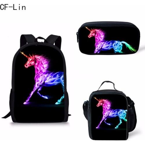 2020 New Hot 3 Pcs Set Girl Unicorn School Bag Backpack Zipper Backpacks School Bag Teenager Girls Book Pencil Bags Unicorns