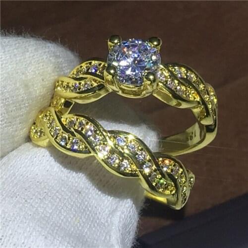 Couple Cross ring Set promise Enagement Wedding Band Rings set for women men AAAAA zircon cz Yellow Gold Filled Finger Jewelry
