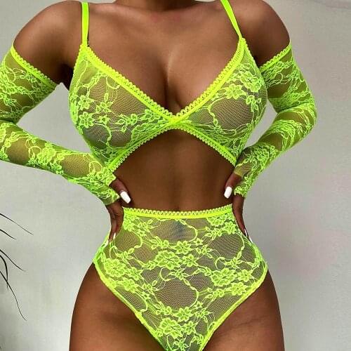 4 Pieces Set Lace Sensual Lingerie Woman Exotic Underwear with Gloves Sets Deep-V Lingerie Sexy Lingerie Exotic Costumes