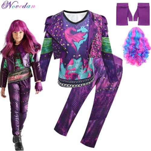 Disguise Child Girl Halloween Mal Evy Evie Descendants 3 Cosplay Costume Party Kids Clothing Set Jacket Vest Pants Gloves Wig