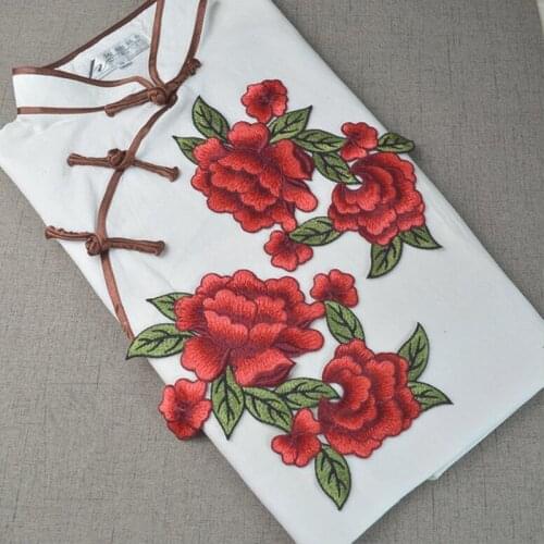 Red Green Rose Floral Trim Venise Applique Motif Embroidered Collar Trimming Sew on Patches